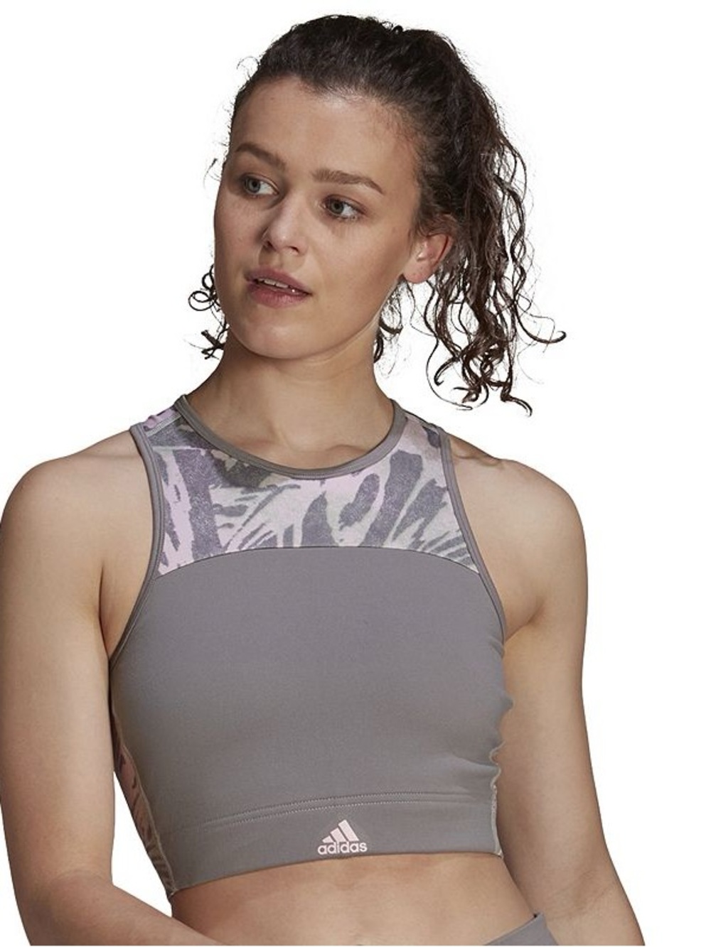 adidas Gray & Light Pink High-Neck Crop Sports Bra